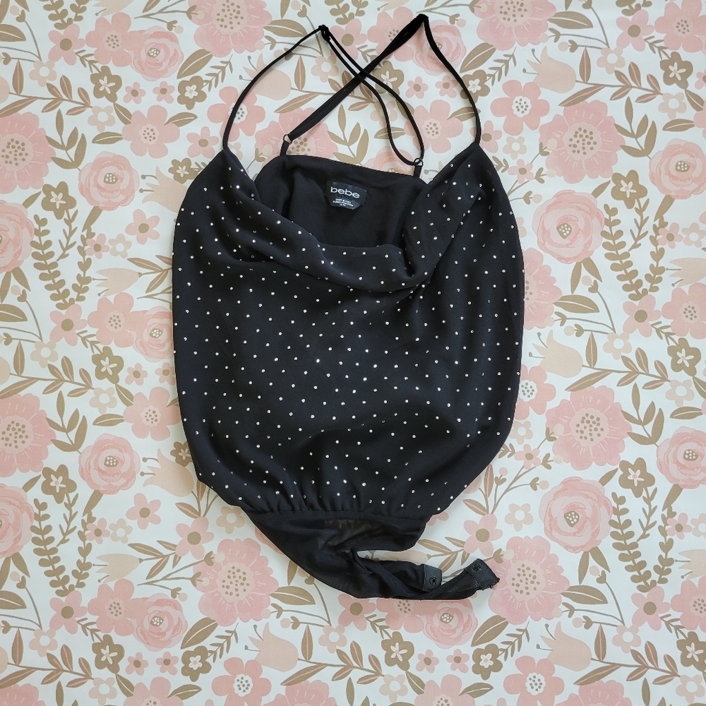 bebe Cowl Rhinestone Bodysuit
